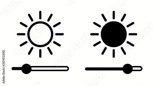 Tableau sur toile Brightness control slider with sun icons for light and dark mode, isolated white background