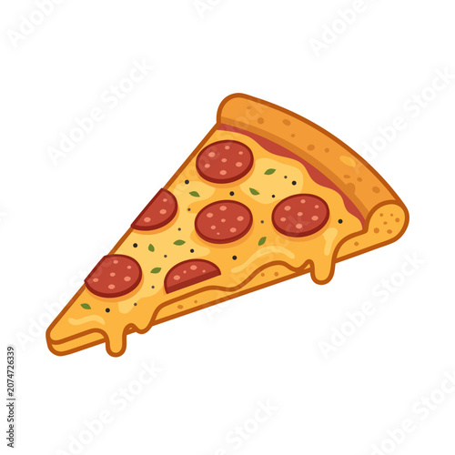 Obraz na plátně A mouth-watering slice of Italian pepperoni pizza with melted, dripping mozzarella cheese, topped with savory pepperoni slices and aromatic herbs
