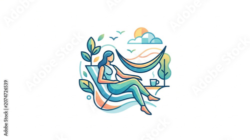 Tableau sur toile Woman Relaxing in a Hammock Outdoors Enjoying Nature.