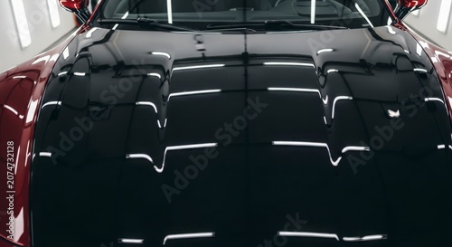 Reflective Car Roof Close Up with Wet Raindrops in Low Light