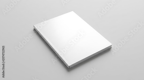 Minimalist blank white notebook on soft gray background for design projects.