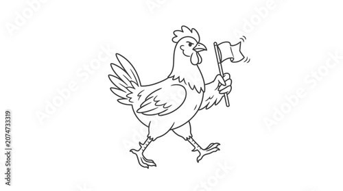 Determined Rooster Walking with Confident Stride Cartoon Style Illustration