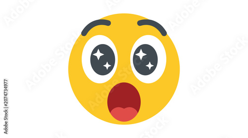 Photos Surprised Emoji: A bright yellow emoji with wide, sparkling eyes and an open mouth expresses sheer astonishment and surprise
