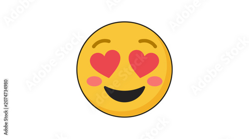 Obraz na plátně Heart Eyes Emoji: A cheerful yellow emoji with heart-shaped eyes and rosy cheeks expresses adoration and affection, conveying a strong sense of love
