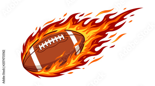 Obraz na plátně Flaming American Football: An American football ablaze in a fiery streak, symbolizing intense competition and explosive action in the sport
