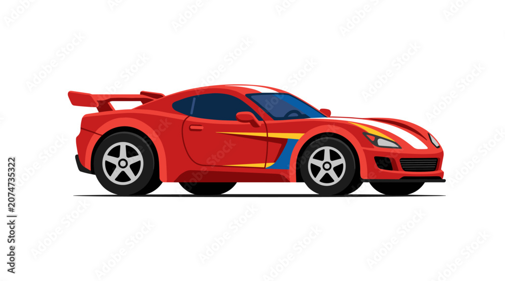 Fototapeta premium Red Sports Car Illustration: A vibrant red sports car, designed with speed and style, is captured in a dynamic illustration, ready for the race.