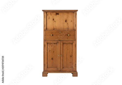 Vintage wooden cabinet antique furniture isolated.