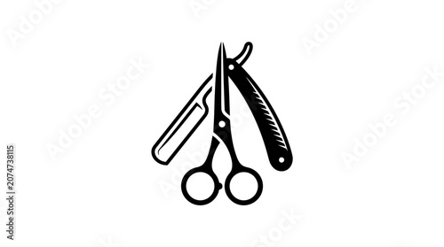 Принти на полотні Scissors and straight razor tools.