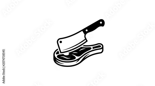 фотографія Butcher knife on raw meat cut.