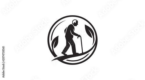 Εκτύπωση καμβά Elderly Man Walking with Cane Silhouette.