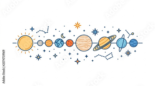 Fotografija Solar System Planets Celestial Bodies Stars Constellations.