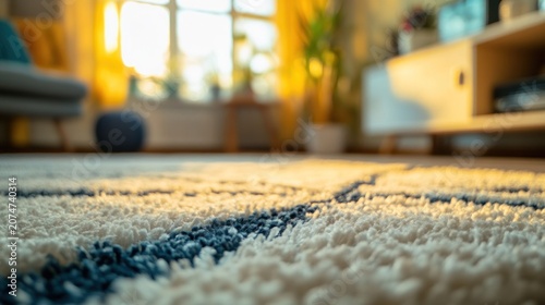A soft fluffy carpet is lit up in a sunny living room