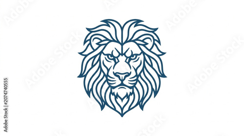 Photography Stylized Lion Head Emblem with Blue Gradient Lines.