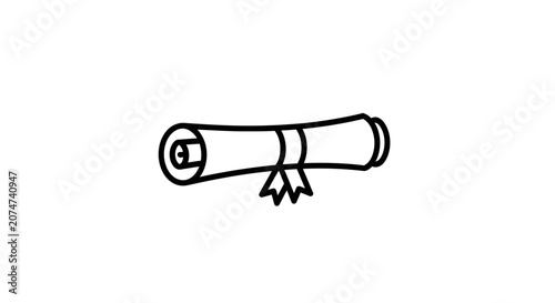 Minimalist Illustration of a Rolled Diploma with Ribbon on a Plain White Backdrop