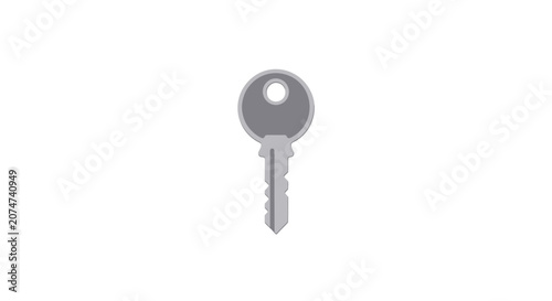 Minimalist Illustration of a Single Silver Key Isolated on a Clean White Background
