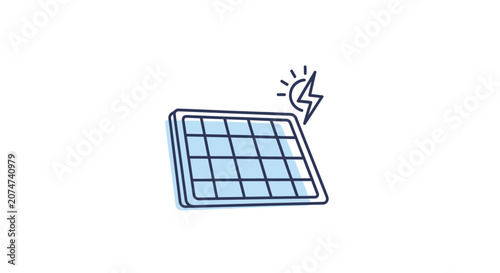 Minimalist Illustration of Solar Panel Capturing Energy from the Sun with a Lightning Bolt