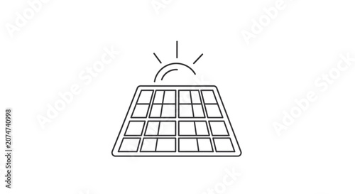 Minimalist Illustration of Solar Panel and Sun Depicting Renewable Energy Sources