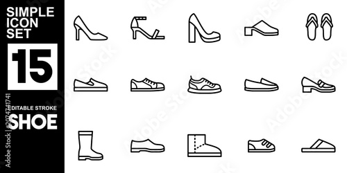 Schilderij op canvas Footwear and Fashion Shoes Line Icons Set Editable Vector Illustration Isolated on Transparent Background