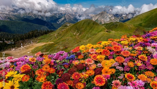 high angle view of colorful blooming flowers in may
