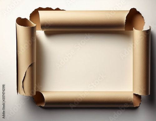 realistic torn paper with rolled edge on white background frame for your text or design