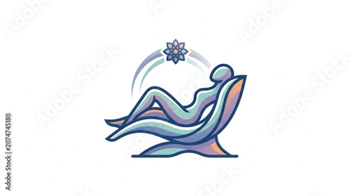 Photos Stylized human figure relaxing in a modern lounge chair with a floral accent