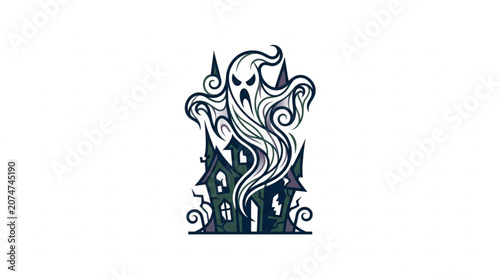 Φωτογραφία Spooky ghost haunting a dark haunted house illustration.