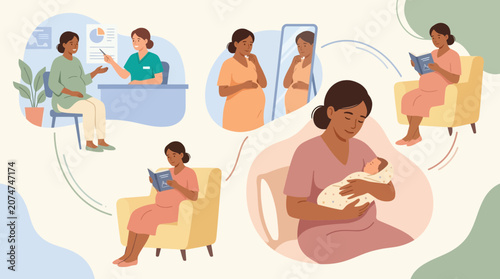 Pregnancy And Motherhood Journey Stages Illustration