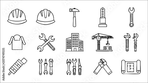 Valokuva Construction Outline Icons – Building Tools & Engineering Vector Pack