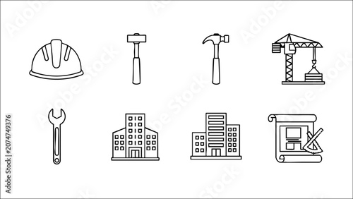 Фотография Construction Outline Icons – Building Tools & Engineering Vector Pack