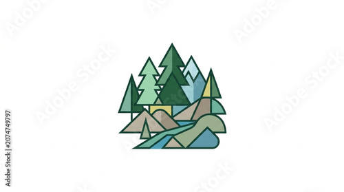 Stylized Forest Scene with Trees and Hills.