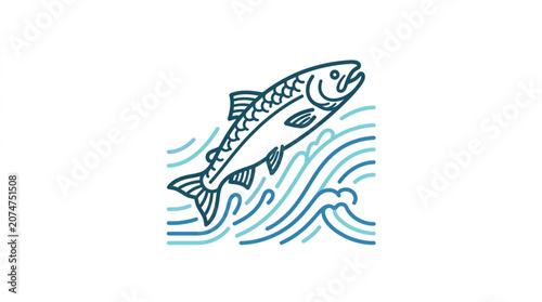 Foto Salmon Jumping Upstream Through Waves Illustration.