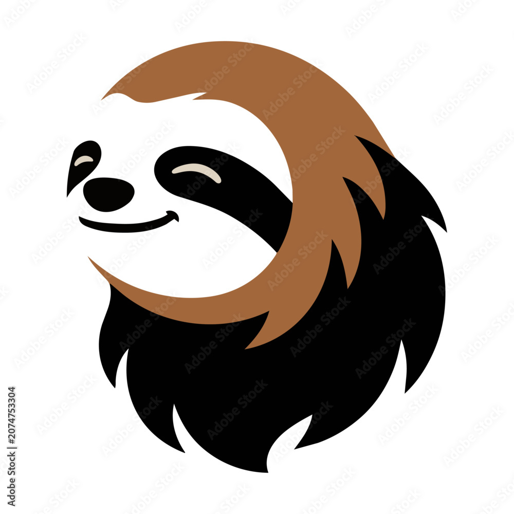 Fototapeta premium Minimalist profile portrait of a cute sloth face with bold organic shapes and flat colors isolated on a white background modern graphic design concept