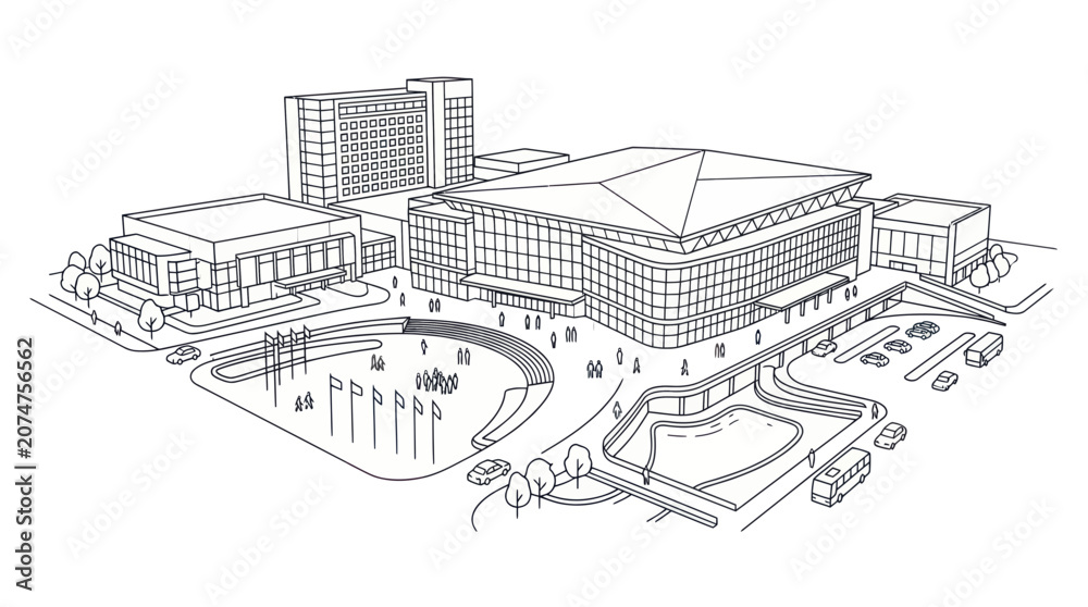 Obraz premium Modern Convention Center and Arena Complex Sketch