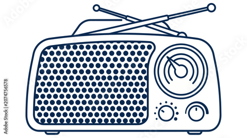 Fotografie Retro Radio Icon - Vintage Audio Receiver with Antenna and Dials