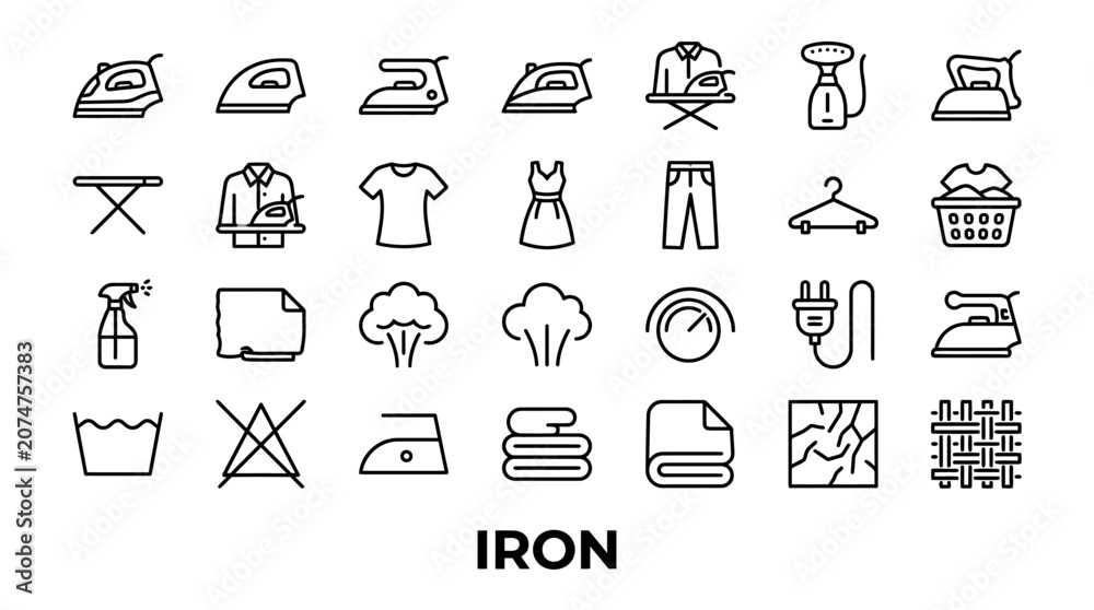 Fototapeta premium Black outline ironing and garment care icons