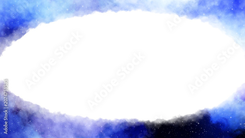 Abstract Blue Space Frame Border with Nebula, Clouds and Star Field  - Cosmic Blue Oval Border with Starry Sky, Galaxy and Celestial Clouds