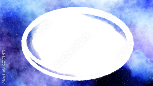 Abstract Blue Space Frame Border with Nebula, Clouds and Star Field  - Cosmic Blue Oval Border with Starry Sky, Galaxy and Celestial Clouds