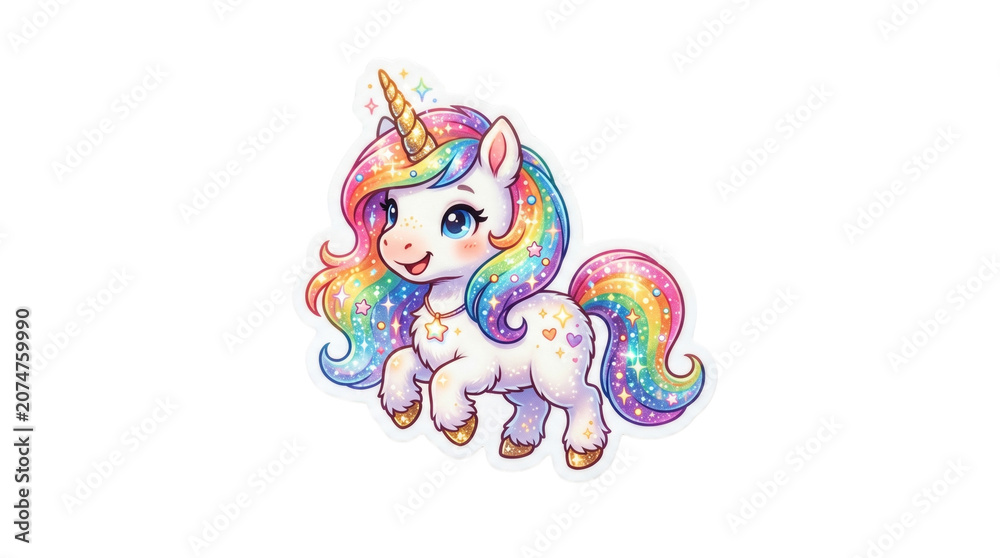 Naklejka premium Cute unicorn cartoon character with rainbow mane