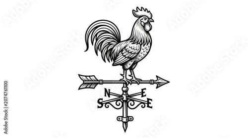 Принти на полотні Rooster Weathervane Arrow Wind Direction Indicator Isolated Black and White