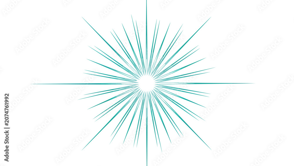 Obraz premium Bright teal starburst shape with sharp radiating lines isolated on a clean white background design