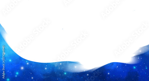 Blue Starry Night Sky Frame with Cosmic Nebula, Galaxy Glow and Cloud Border
