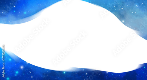 Blue Starry Night Sky Frame with Cosmic Nebula, Galaxy Glow and Cloud Border