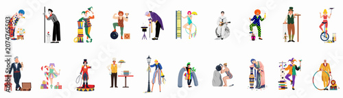 Photos Large Collection of Circus and Variety Show Performers including Clowns, Magicia