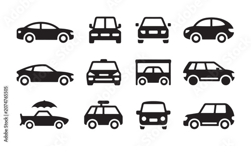 Tableau sur toile Set of modern car icons including different vehicle body types and automotive silhouette