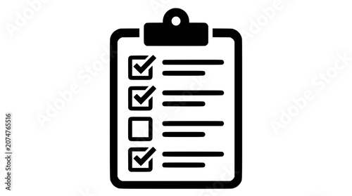 Foto Clipboard checklist icon with checkmarks and empty box, simple vector illustration