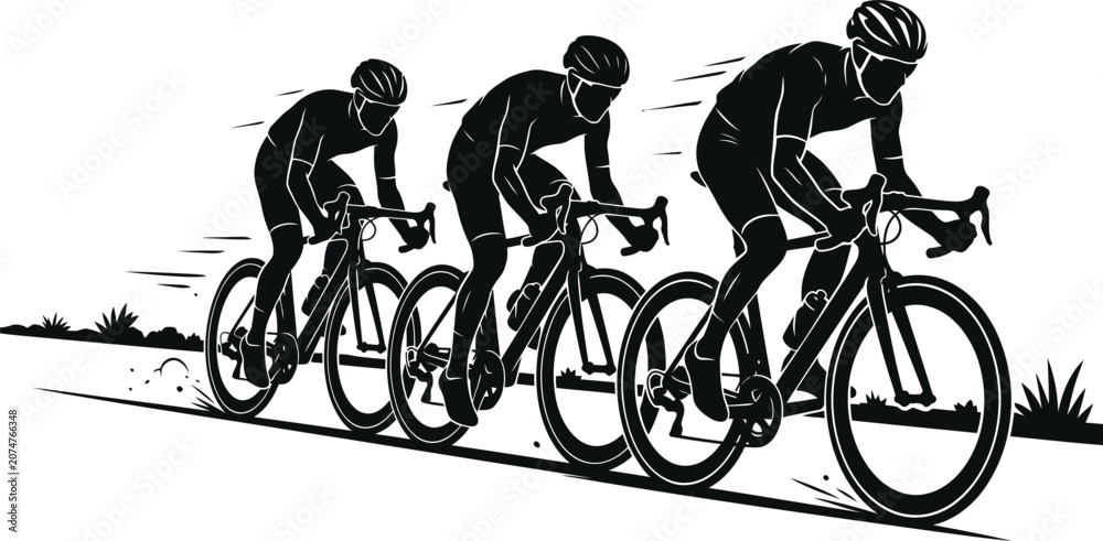Obraz premium Silhouette Illustration of Cyclists Racing in Line Formation
