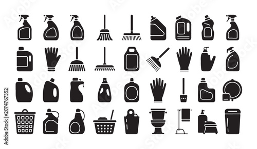 Tableau sur toile Sanitary supplies and laundry equipment vector icons for domestic housekeeping services