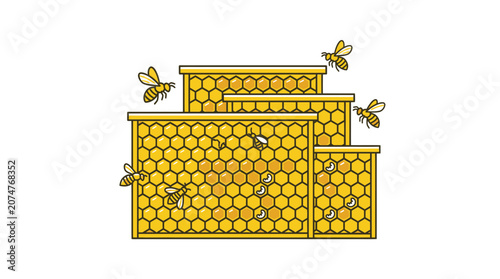 Canvas Print Bees and Honeycomb - Illustration of a Beehive and Insects