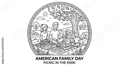 Tableau sur toile Family having a picnic in the park on american family day