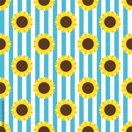 Seamless Sunflower Stripe Pattern Background in Ocean Aqua